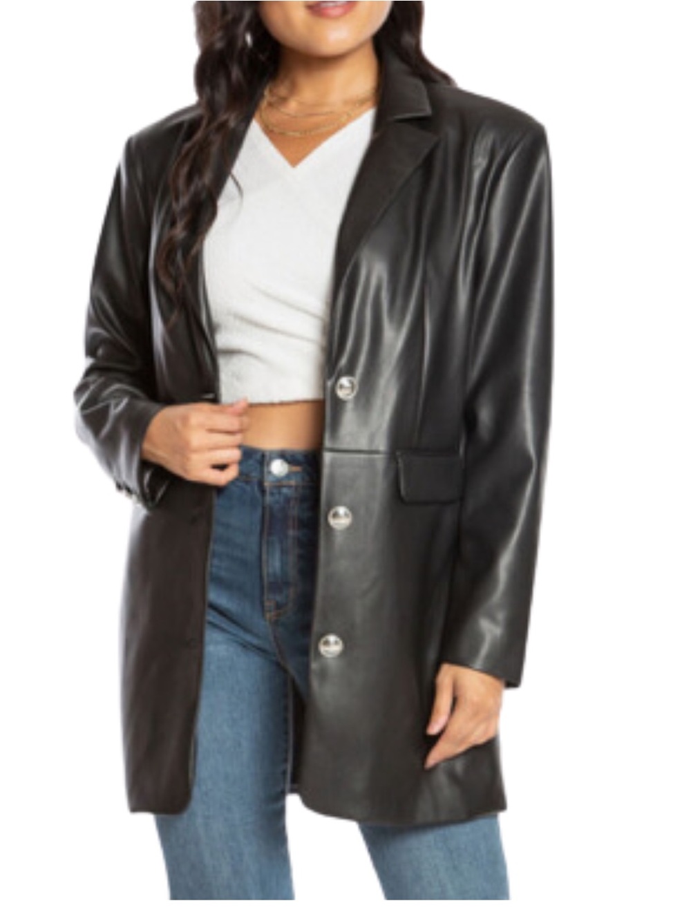 Flash Sale 🎉Black Faux Leather Long Blazer Jacket NWOT